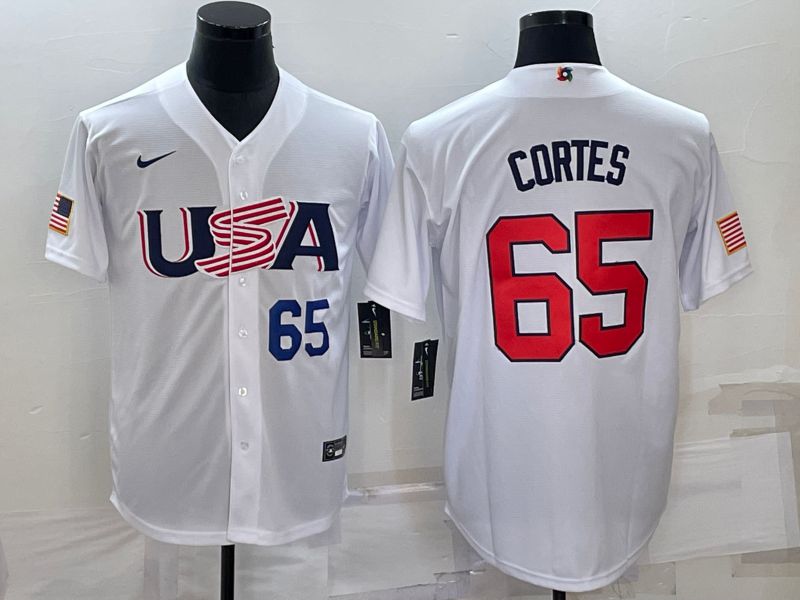 Men 2023 World Cub USA #65 Cortes White Nike MLB Jersey